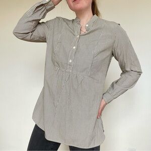 Banana Republic Cream and Black Striped Band-Collar Tunic